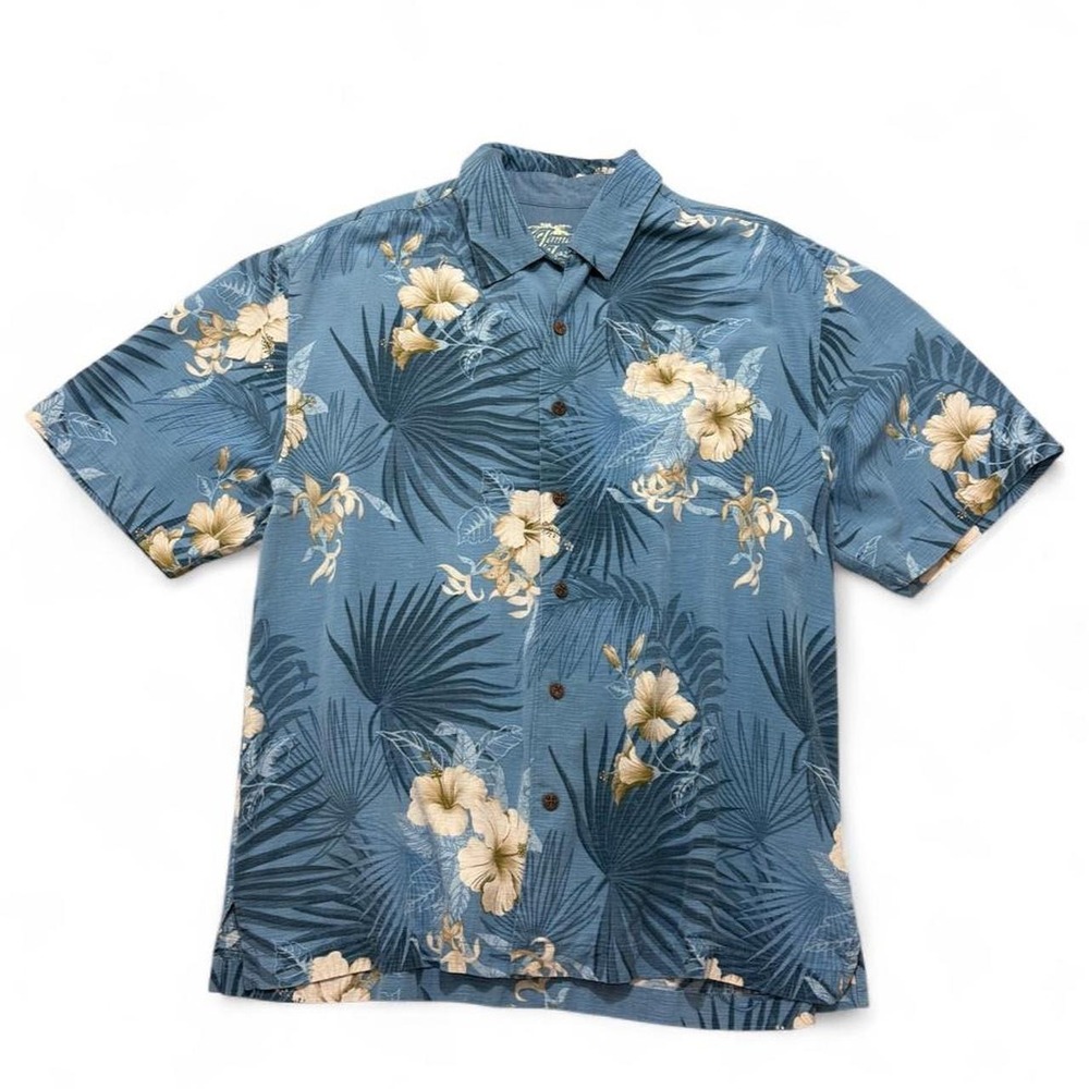Vintage Hawaiian Shirt 100% Silk Jamaica Jaxx Resort wear floral palm leaf  L